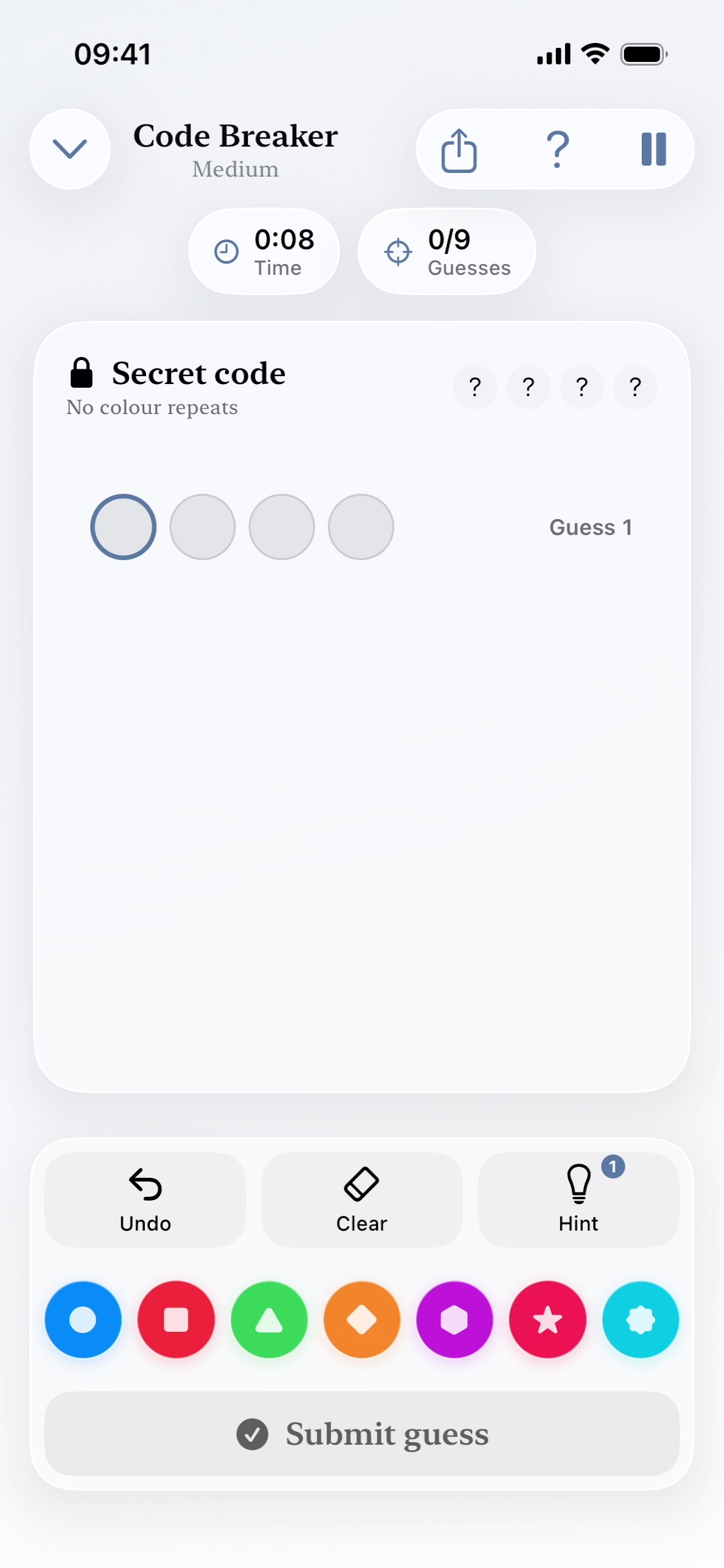 Code Breaker puzzle screen